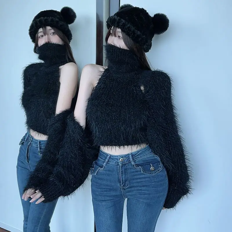 Осень-зима, новый вязаный кардиган с длинными рукавами, свитер + Y2k, сексуальный облегающий жилет с воротником, водонепроницаемые комплекты из двух предметов из норки