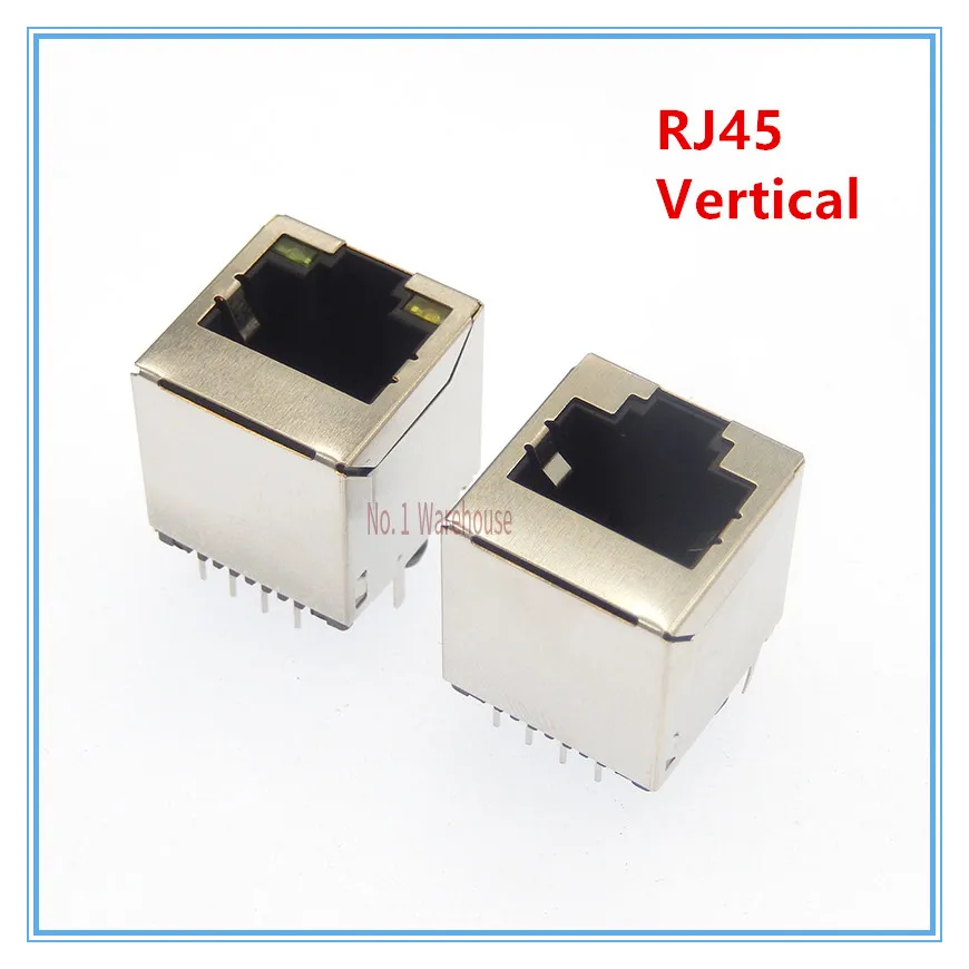 5pcs RJ45 Shielded Network Socket With Lamp LED Crystal Head Interface Network port 8P8C Copper Shell Vertical 180 Degrees