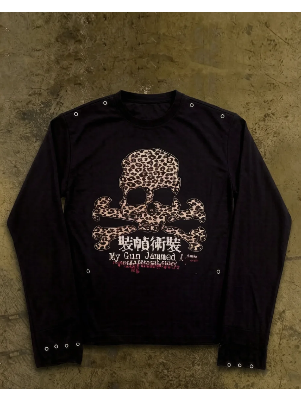 2026 New Autumn Retro Punk Long Sleeve Top with Leopard print Skull print Chicken Eye Buckle Gothic Decadent Style Street Trend