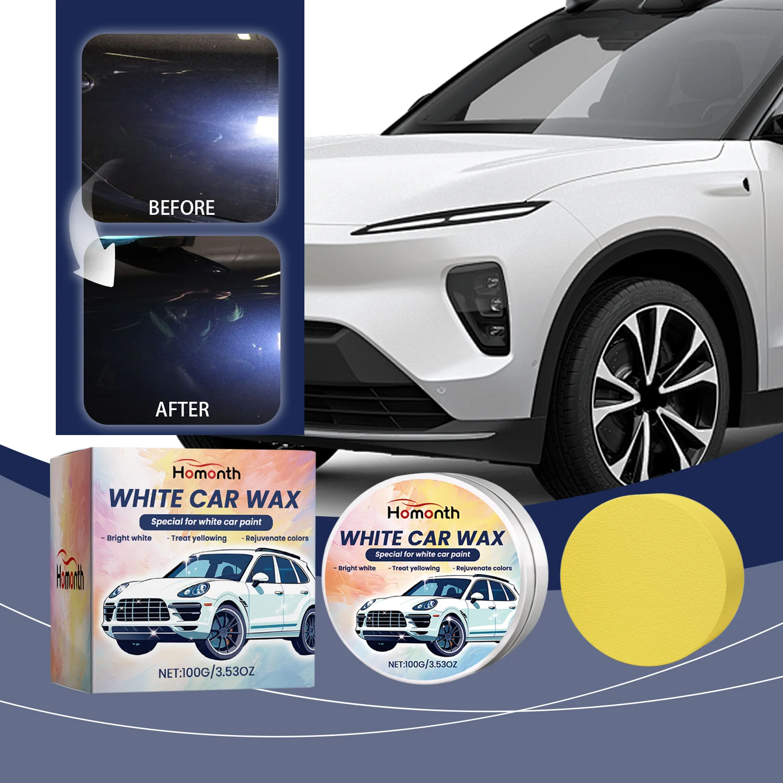 

100g White Car Polish Wax - Scratch Repair & Paint Restoration for White Vehicles, Helps Remove Oxidation & Enhance Gloss
