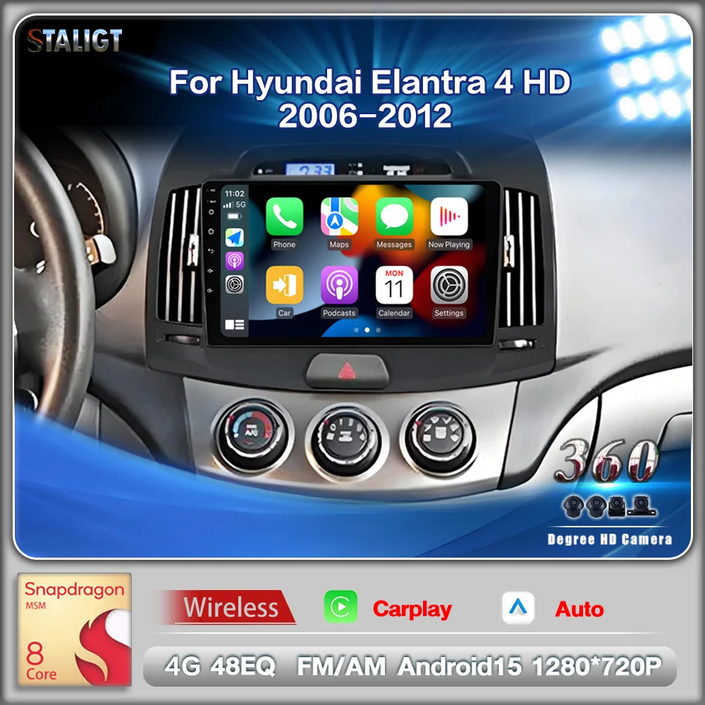 

2Din Android Carplay Android Auto Wireless DSP Subwoofer Car Radio For Hyundai Elantra 4 HD 2006-2012 Autoradio Player FM Video