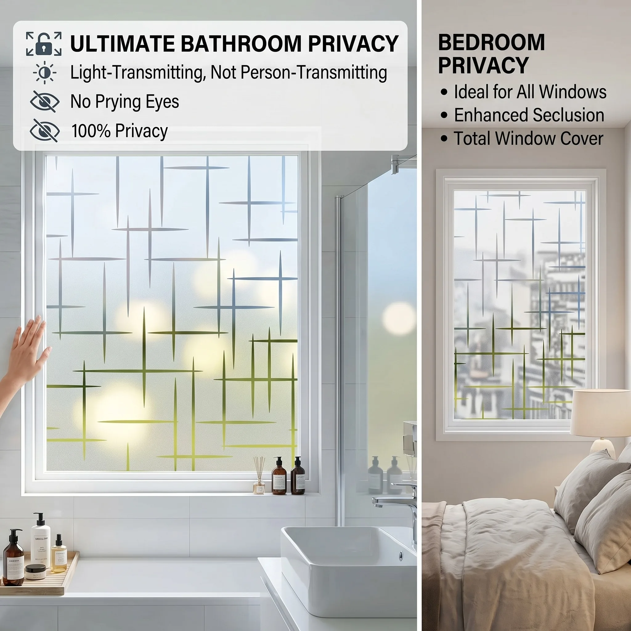 Gradient Cross Privacy Window Film Static Cling Light Transmissive Glass Sticker for Home Bathroom Kitchen