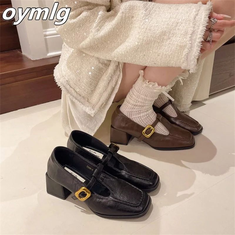 Small niche design sense, coarse follow-up shoes, loafers, square toe small leather shoes, retro Mary Jane shoes, women's shoes