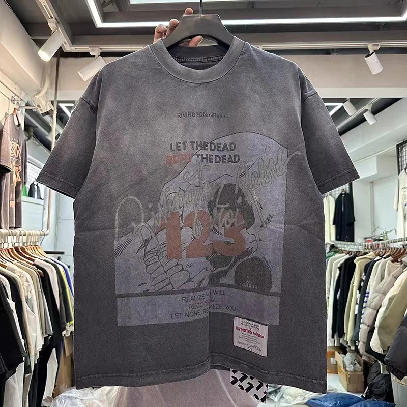 Streetwear Vintage Men Tshirts Washed Tee Casual Summer Cotton Contrasting Color T shirt