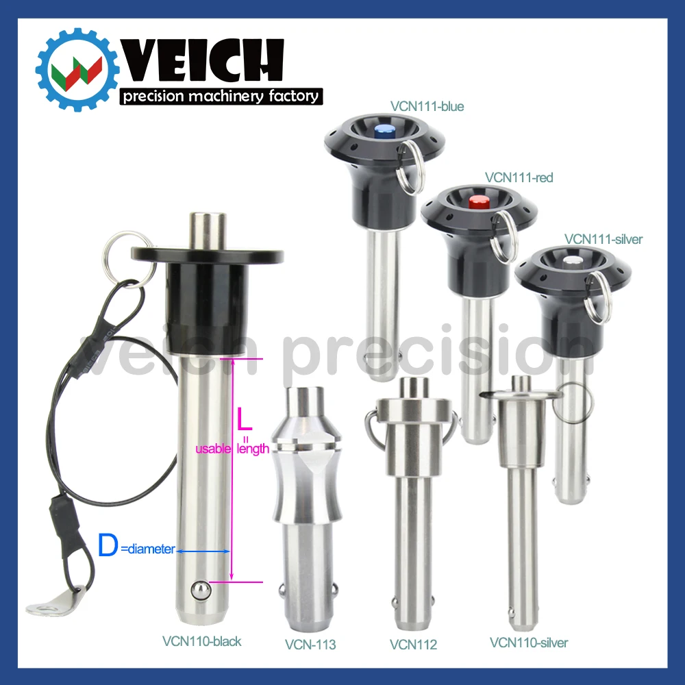 VCN-U1 Stainless Steel Quick Release Ball Lock Pin With Rope Usable Length 105/110/115/120/125/130/140/145/150/160/165/200/230mm