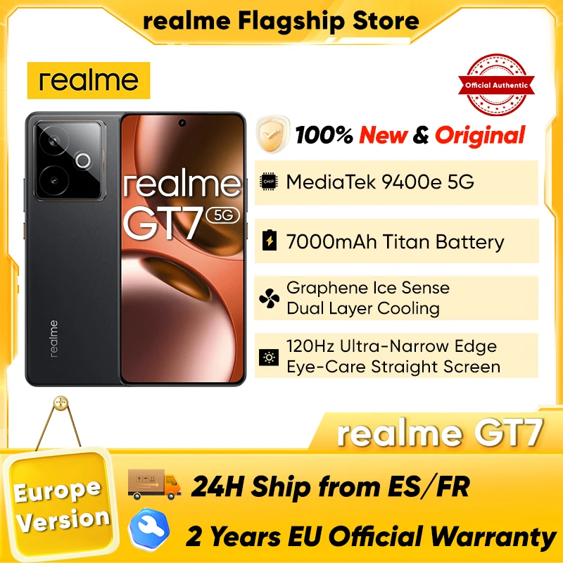 Version mondiale realme GT 7 5G AI Smartphone MTK Dimensity 9400e 6000nits Pro-Esports Display 7000 mAh Battery 120W Ultra Charge