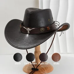 1 pc Unisex Vintage Faux Leather Western Cowboy Hat Outdoor Gentleman Cowgirl Jazz Cap Sombrero Hombre