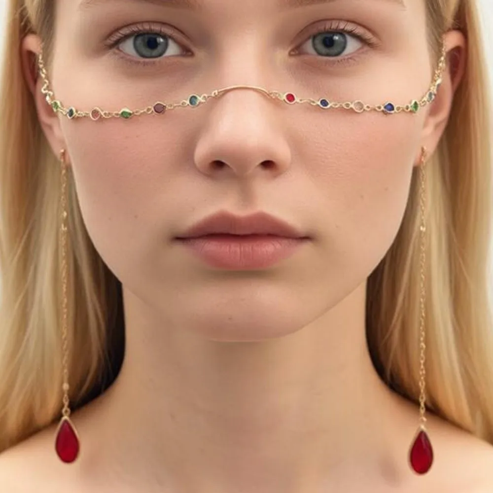 Versatile Bohemian Sexy Face Chain Water Drop Pendant Long Tassel Earhook INS Fashion Nose Bridge Face Chain Women