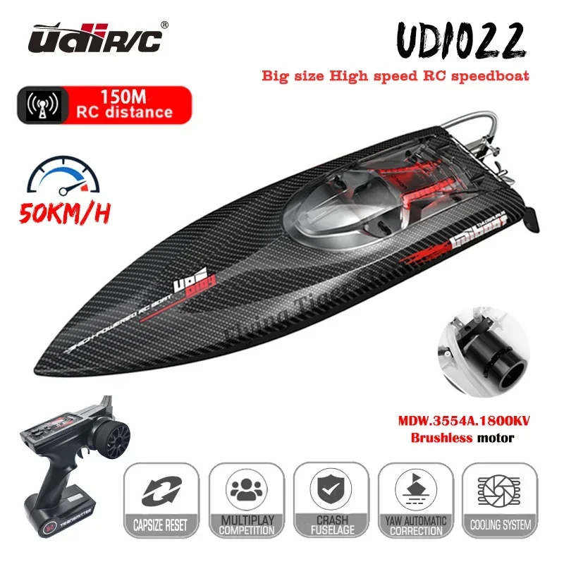 

UDI022 2.4GHZ 4CH 50km/h High Speed Rc Boat Brushless Speedboat Tylosaurus Led Lights Reverse Water Cooling System Model Toy