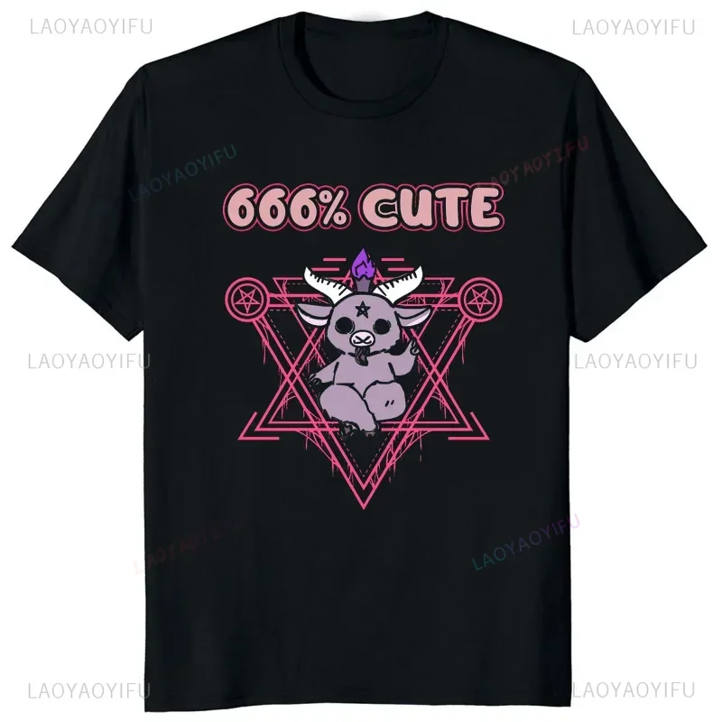 666% Cute Satan Demon Graphic Tshirts Funny Goat Kawaii Tee Hail Baphomet Horror Funny Evil T Shirt Men Women Summer Tee Shirts