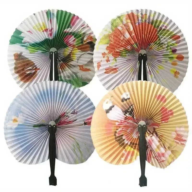 30pcs Pack Chinese-Style Handheld Folding Fans Portable Plastic Cooling Fans for Summer Decorative Fan Party Wedding Photo Props