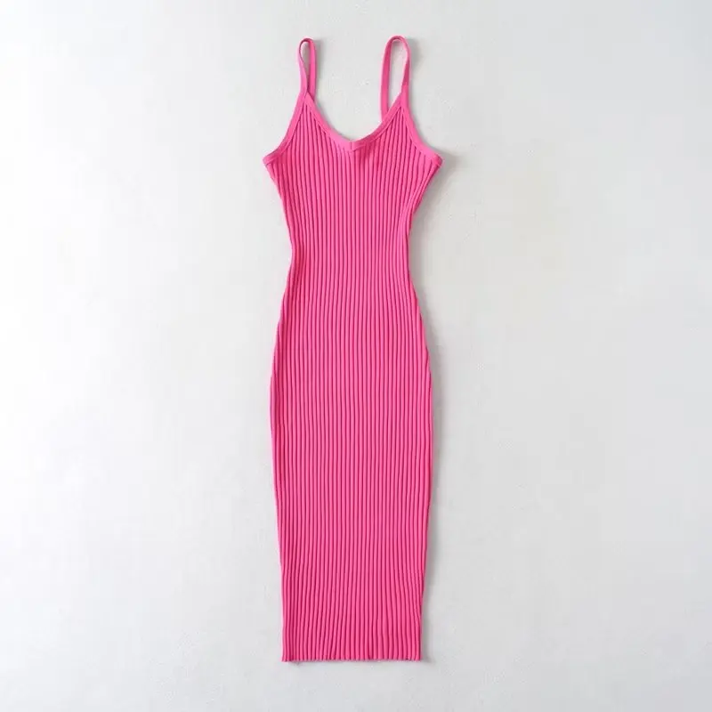 Withered Ins Blogger Sexy Solid Tank Dress Lady Fashion Colorful Knitted Slim Summer Dress Women