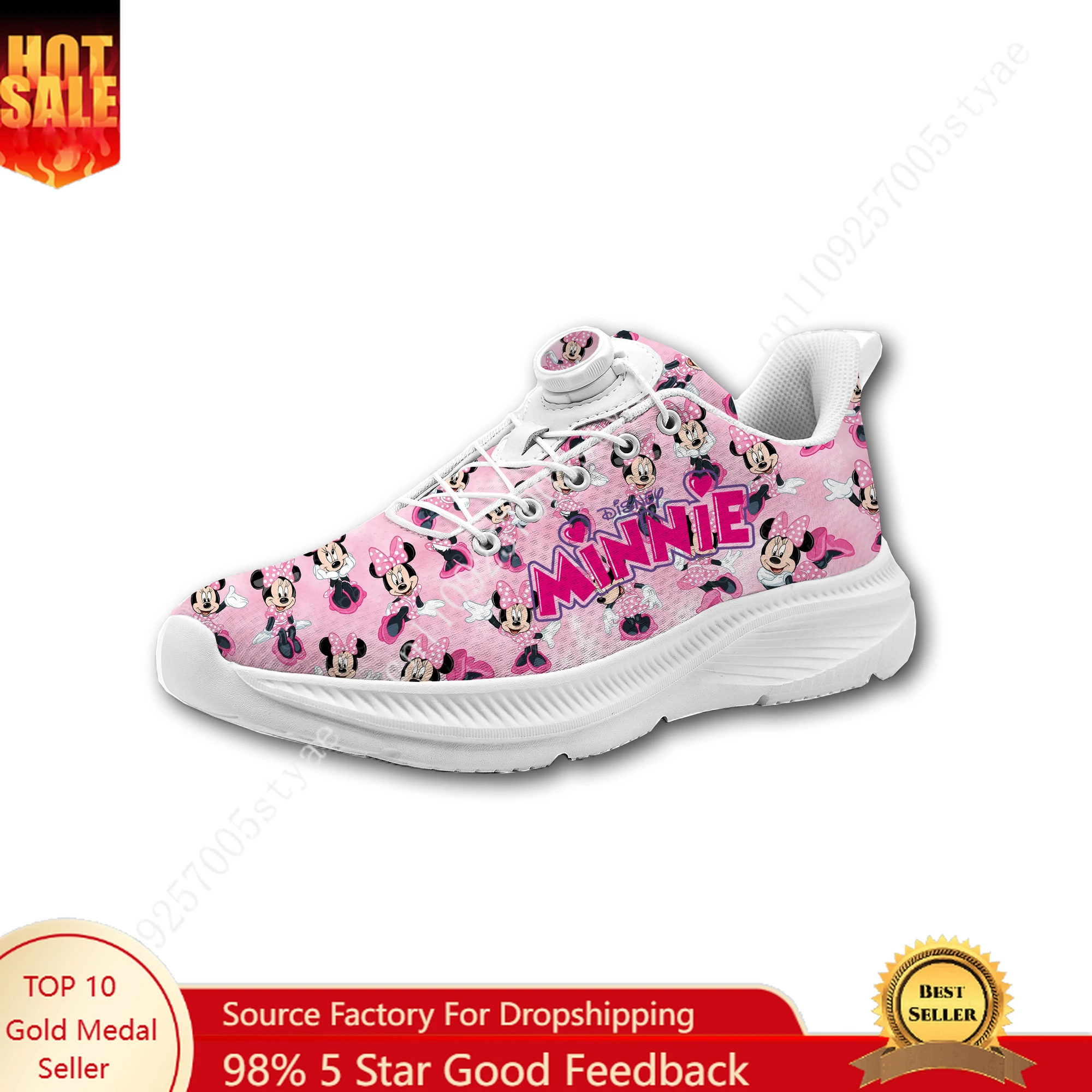 

Disney Minnie Mouse Sneakers Mans Womans Rotating Button Without Laces Running Shoes Outdoor Sports Personalized Custom Shoes