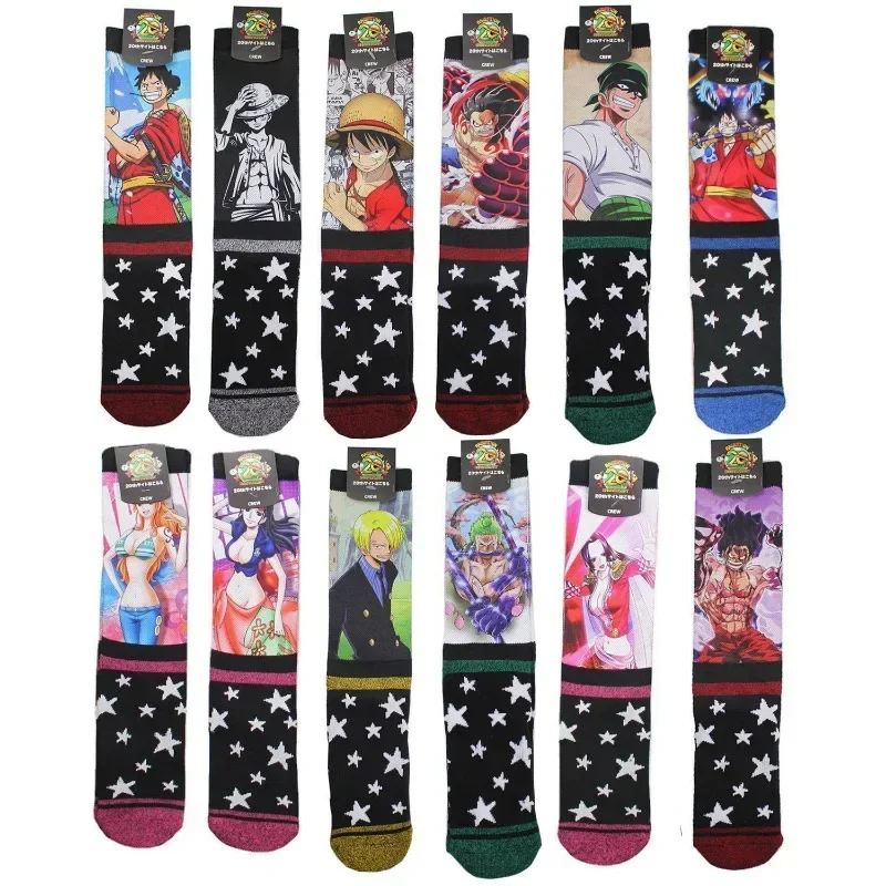 New One Piece Stockings High Quality Cartoon Luffy Zoro Chopper Action Figures Elastic Socks Harajuku Crew Sox Socks Toys Gift