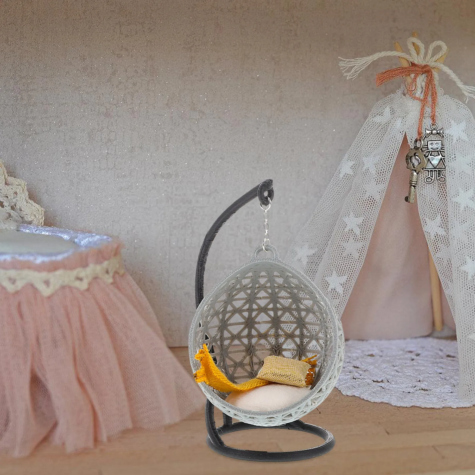 

Миниатюрный подвесной стул-качели: набор для самостоятельной сборки, изысканный компактный декор для кукольного домика, сада, гостиной, реалистичный подвижный мини-домик