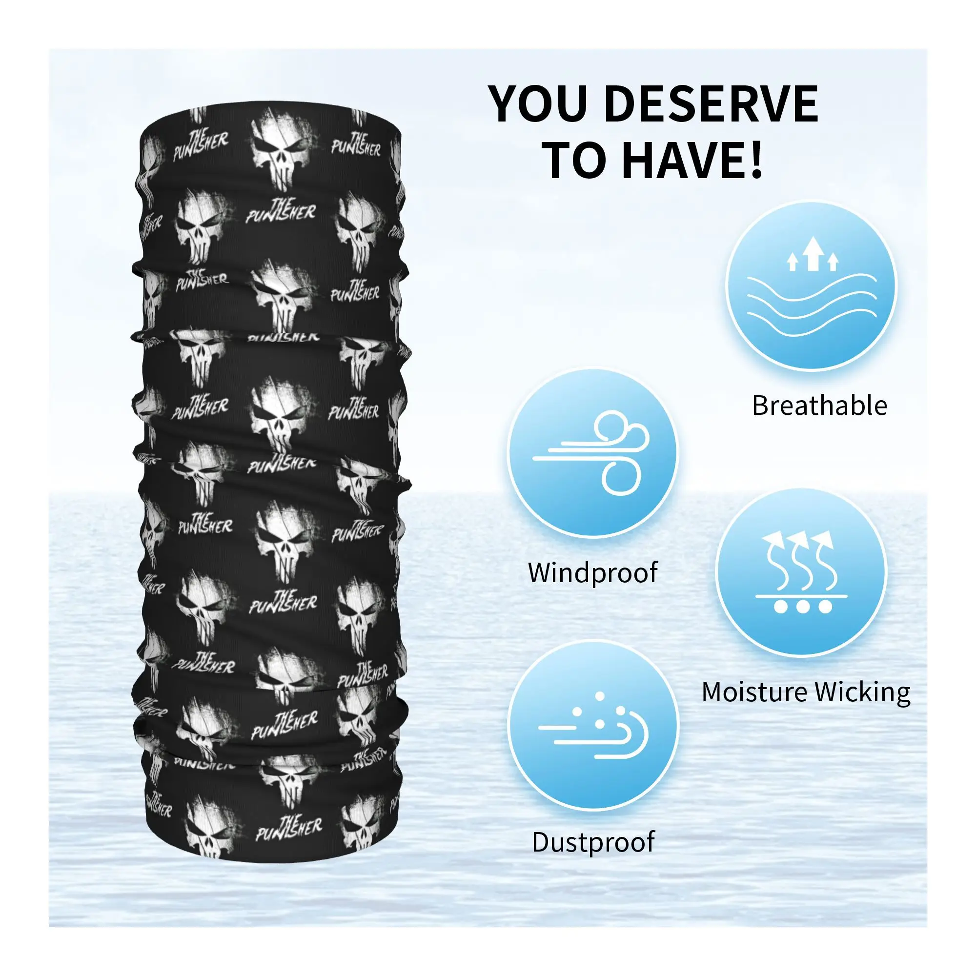 Custom Punisher Skull Symbol Winter Headband Neck Warmer Men Women Ski Camping Tube Scarf Cartoon Design Face Bandana Gaiter