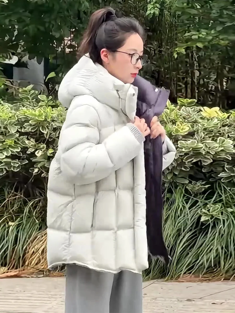 

Повседневное женское пуховое пальто с капюшоном, белое пальто Du Feather Thi, теплое пальто средней длины, зимнее новое поступление