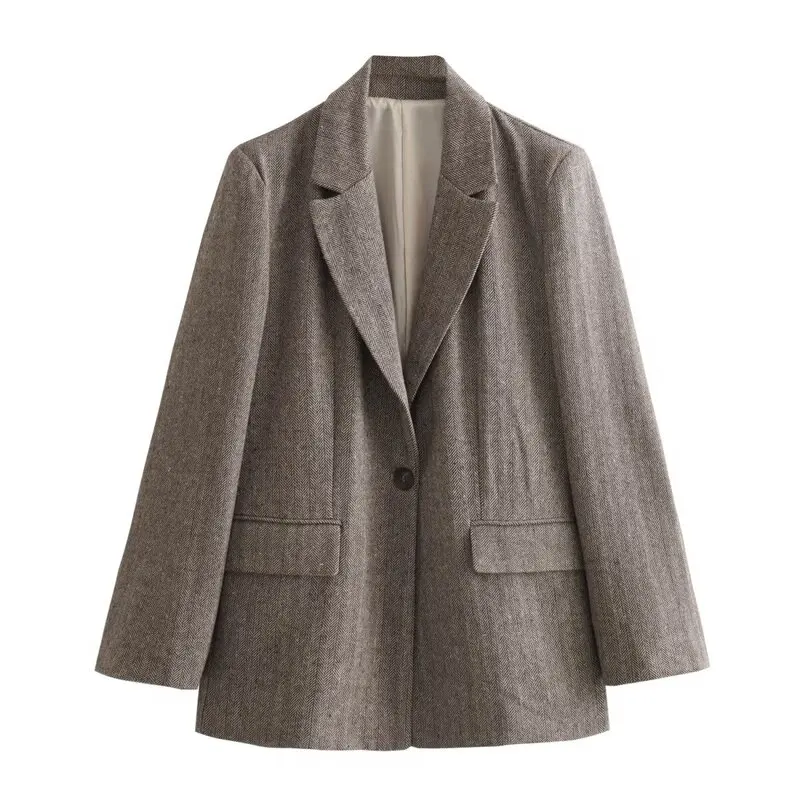 

Women's Straight Leg Suit Jaet 2024 Autumn New Sle Versatile Che Pattern Long Sve Regular Length Faionable