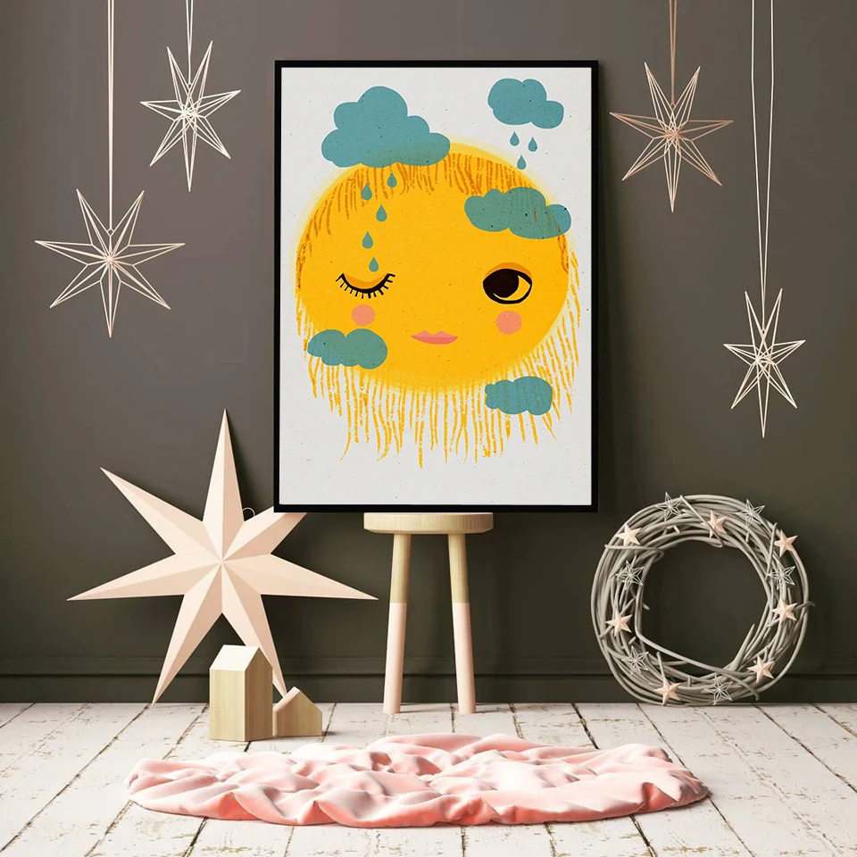 Cartoon Gele Zon Wolk Kinderka - Baby Nursery Yellow Walls recensie en prijs