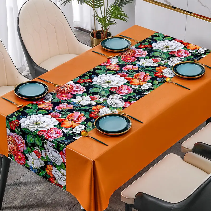 Table Cloth Waterproof, Oil Proof, Scald Proof, Rectangular Table Cloth Chinese Tea Table Cloth PVC Household Table Dust Cover