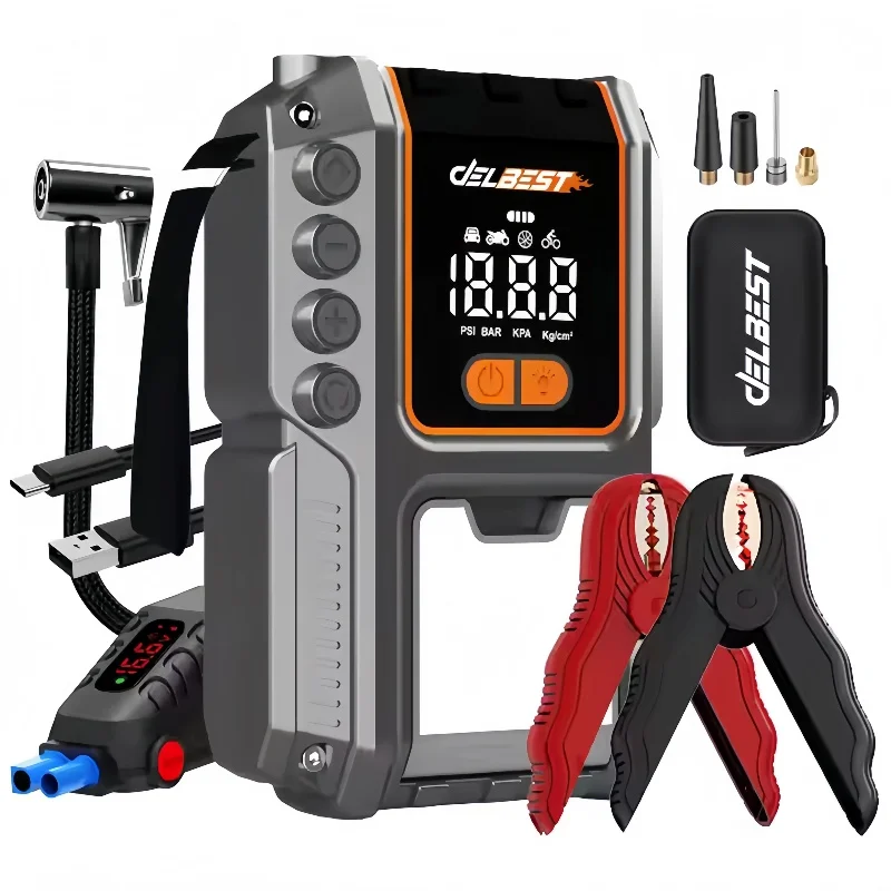 

4-in-1 Portable Car Battery Jump Starter Booster Power Bank 23800mAh Lithium Battery Pack With Tire Inflator LED Light