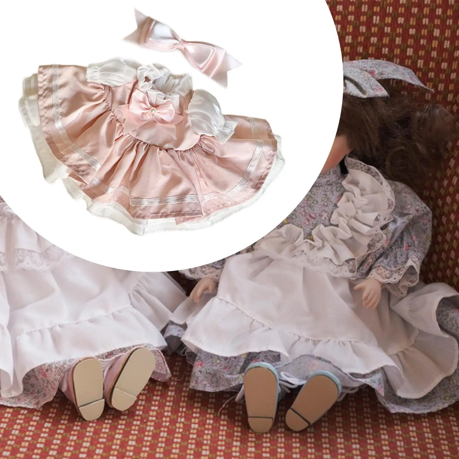 2x poppen prinsessenjurk foto rekwisiet met haaraccessoires voor 38 cm pluche pop