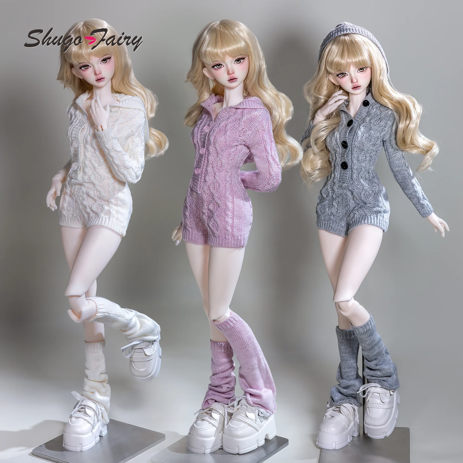 BJD Doll 1/4 Kaka H ShugaFairy MSD FullSet Cool Casual Uninhibited Lady Hooded Cable Knit Sweater Outfit Ball Jointed Doll