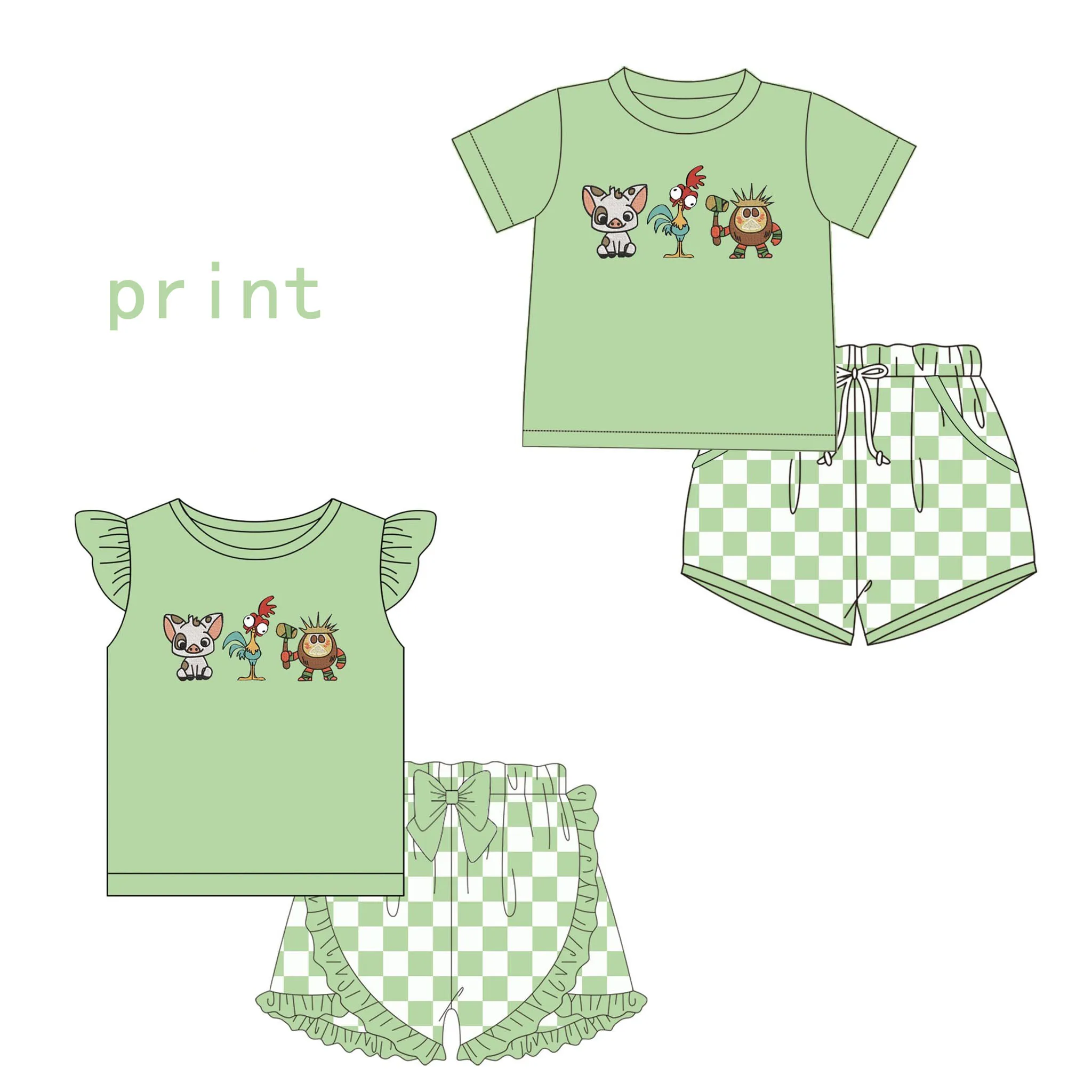 

Kids Clothing Cartoon Pig Rooster Set Summer Short Sleeve Boys' Clothing Toddler Girl Animal Print Outfit