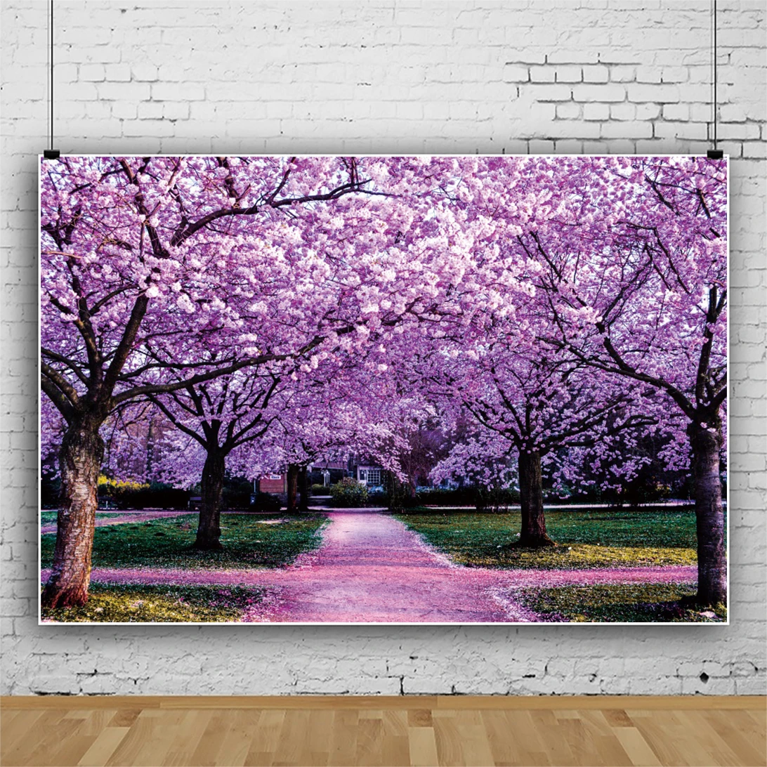 Purple Forest Spring Natural Scenery Photography Background Children Party Interior Photocall Landscaping Banner Photo Backdrops