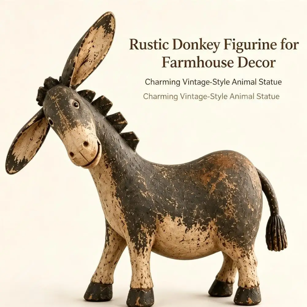 Rustic Donkey Figurine for Farmhouse Decor, Vintage Farm Tabletop Ornament Country Tabletop for Shelf Office Donkey Keepsake
