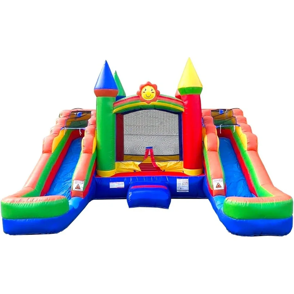 

Inflatable Castle Inflatable Bounce and Double Slide Combo Unit (Without Blower) - 16.5 X 15 X 11 Foot- Crossover Rainbow Castle