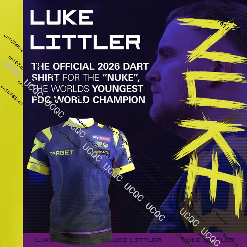 

НОВИНКА: Мужская футболка Luke Littler Collarless 2026 Dartshirt для соревнований по дартсу, быстросохнущая, спортивная, для чемпионов, одежда для мальчиков