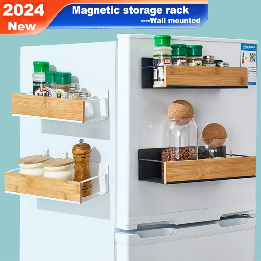 Fridge Magnetic Storage Shelf Spice Rack No Drilling Space Saving Spice Jars Cabinet Washing Machine Storage Kitchen Organizer