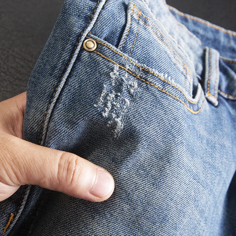 ربط جينز صغير الساق بقصة ضيقة، سراويل كلاسيكية للرجال مع أصفاد بسحاب، سراويل طويلة مرنة أنيقة ومتعددة الاستخدامات للدراجات النارية