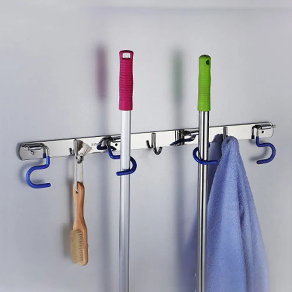 

1 шт. Настенный держатель для швабр и метел из нержавеющей стали, сверхпрочный, без сверления, для гаража, кухни, прачечной
