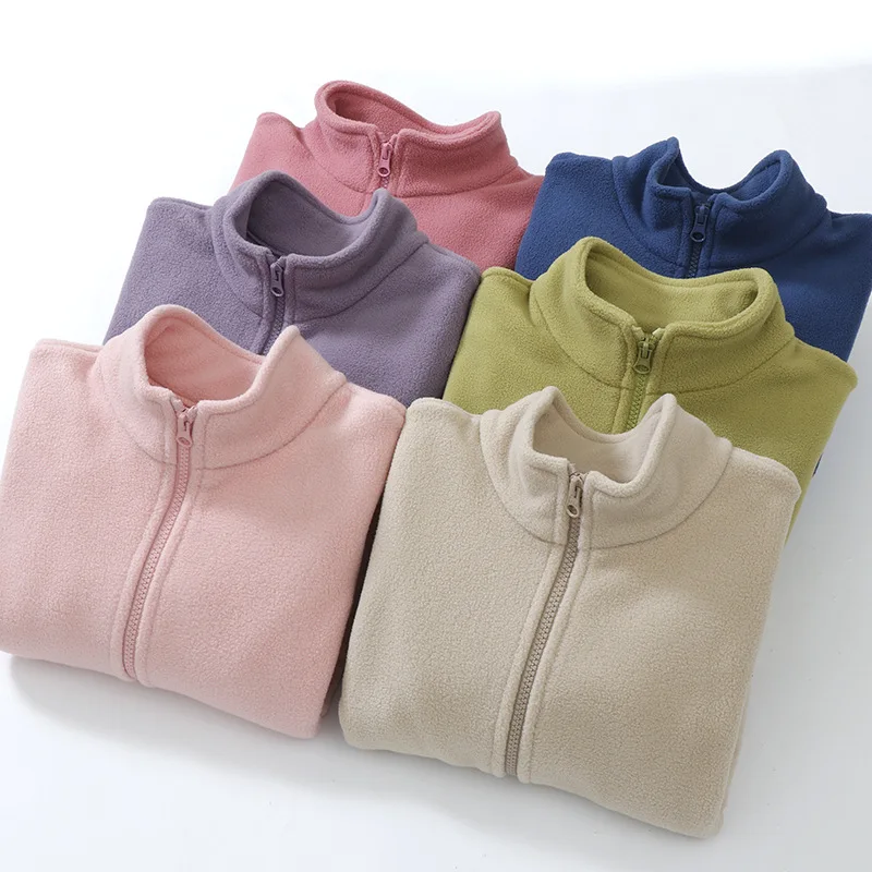 Outono inverno crianças outerwear jaqueta de lã polar com zíper casaco térmico para meninos meninas sólida quente escola camadas aconchegantes topos roupas