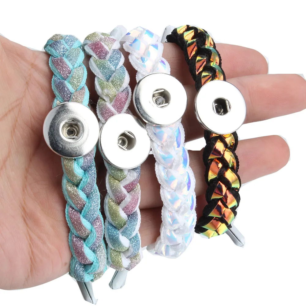 Snap Jewelry Adjustable Braided Shoelace Snap Bracelet fit 18mm Snap Button Handmade Snap Knit Shoelace Bracelets