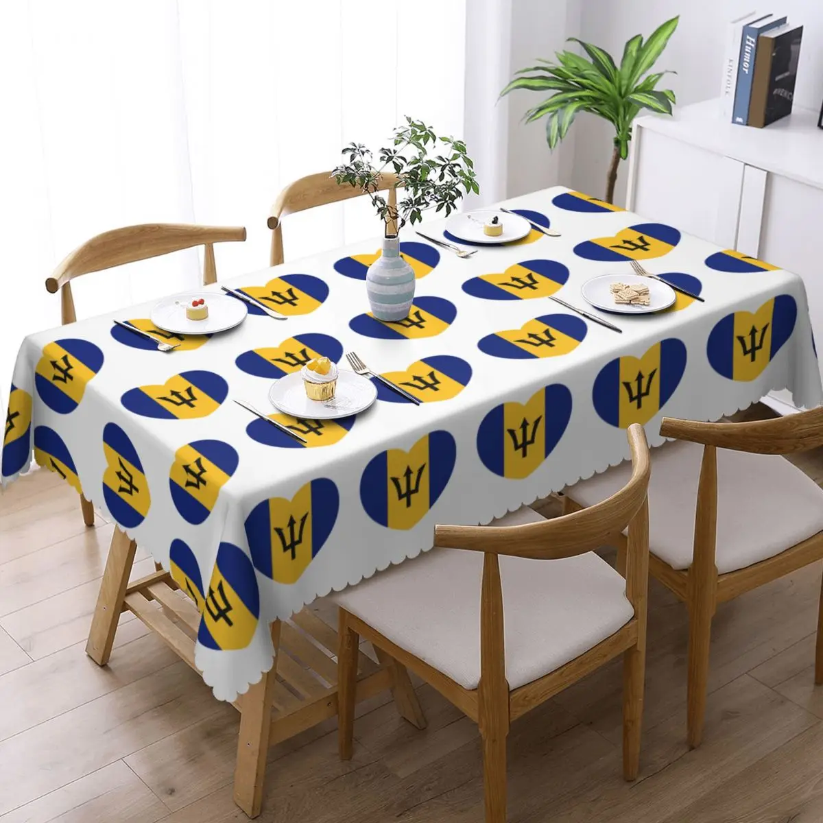 Barbadian Heart For Real Bajans Barbados Flag Rectangular Tablecloth Waterproof Table Cover for Dining Events Table Cloth
