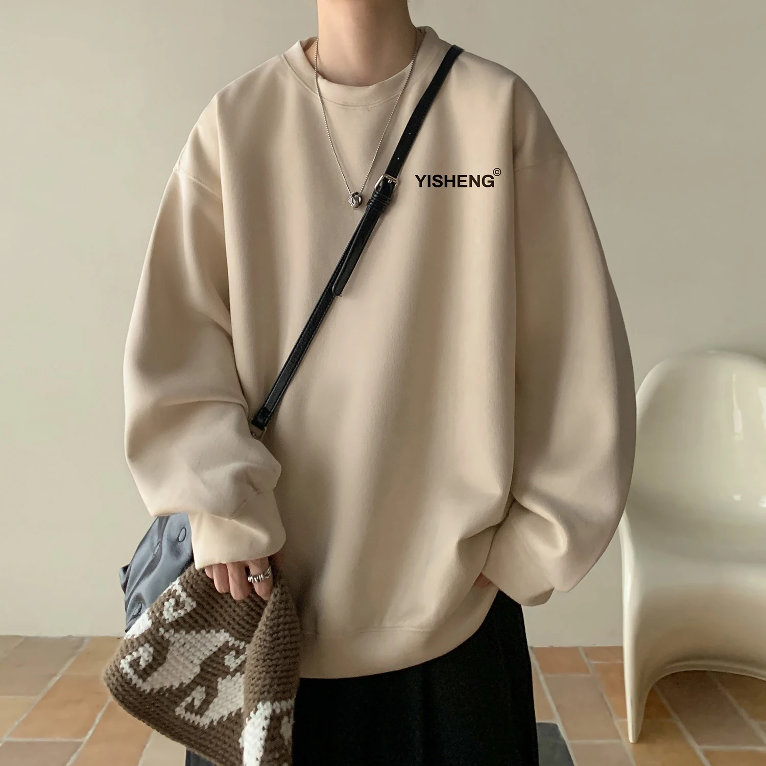 

Винтажный круглый свитшот из замши для мужчин, весенне-осенний, новый, модный, с маленьким воротником, для подростков, повседневная верхняя одежда