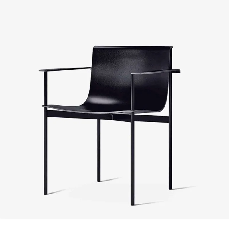 كرسي طعام مصنوع من الجلد ذو سرج معدني بسيط من الشمال لغرفة النوم المنزلية مع مساند للذراعين ومكتب وغرفة الاجتماعات والاستقبال #2