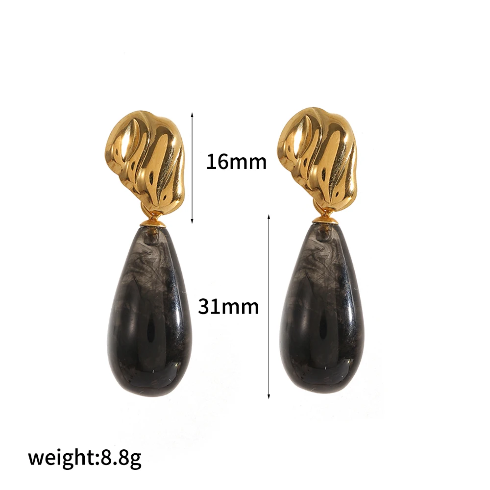 Retro-Ohrringe mit geometrischem Muster aus Kunstharz für Damen, 18 Karat vergoldete Edelstahl-Ohrringe, schlichter Modeschmuck, Geschenk für Mädchen. – Detail 9