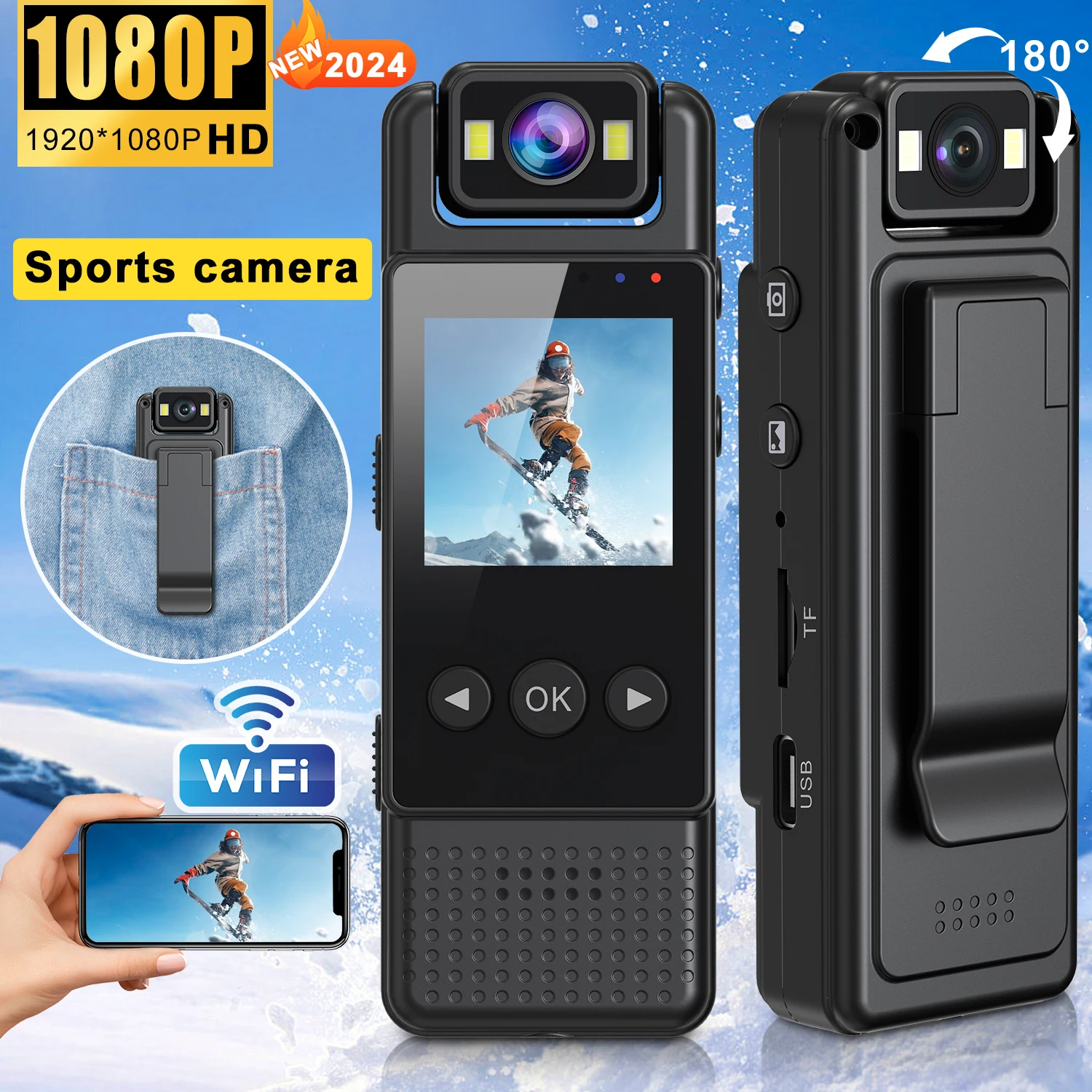 

HD Wifi Mini Camera 1080P Portable Digital Video Recorder Body Camera Infrared Night Vision Police Camera with Screen Display