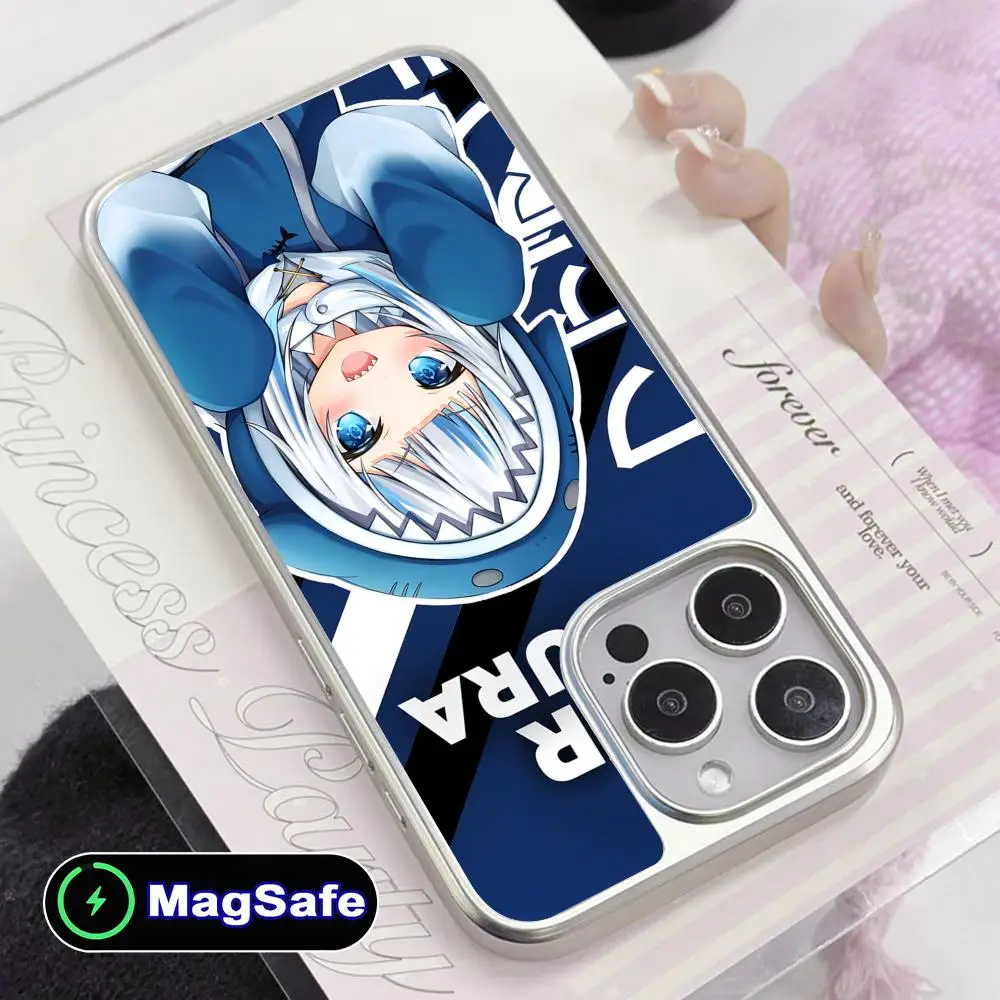 

Holo Gawr Gura Mobile Phone Case for iPhone 17 16 15 14 13 12 11 Air Pro Max Plus Magsafe Silver Plating Colorful Cover Pretty
