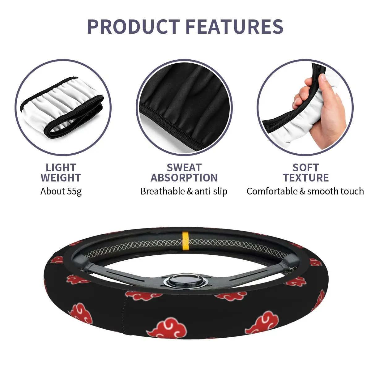 38cm Akatsuki Neji Konoha Car Steering Wheel Cover Anime Braid On The Steering Wheel Cover Auto Elastische Automobile Accessory