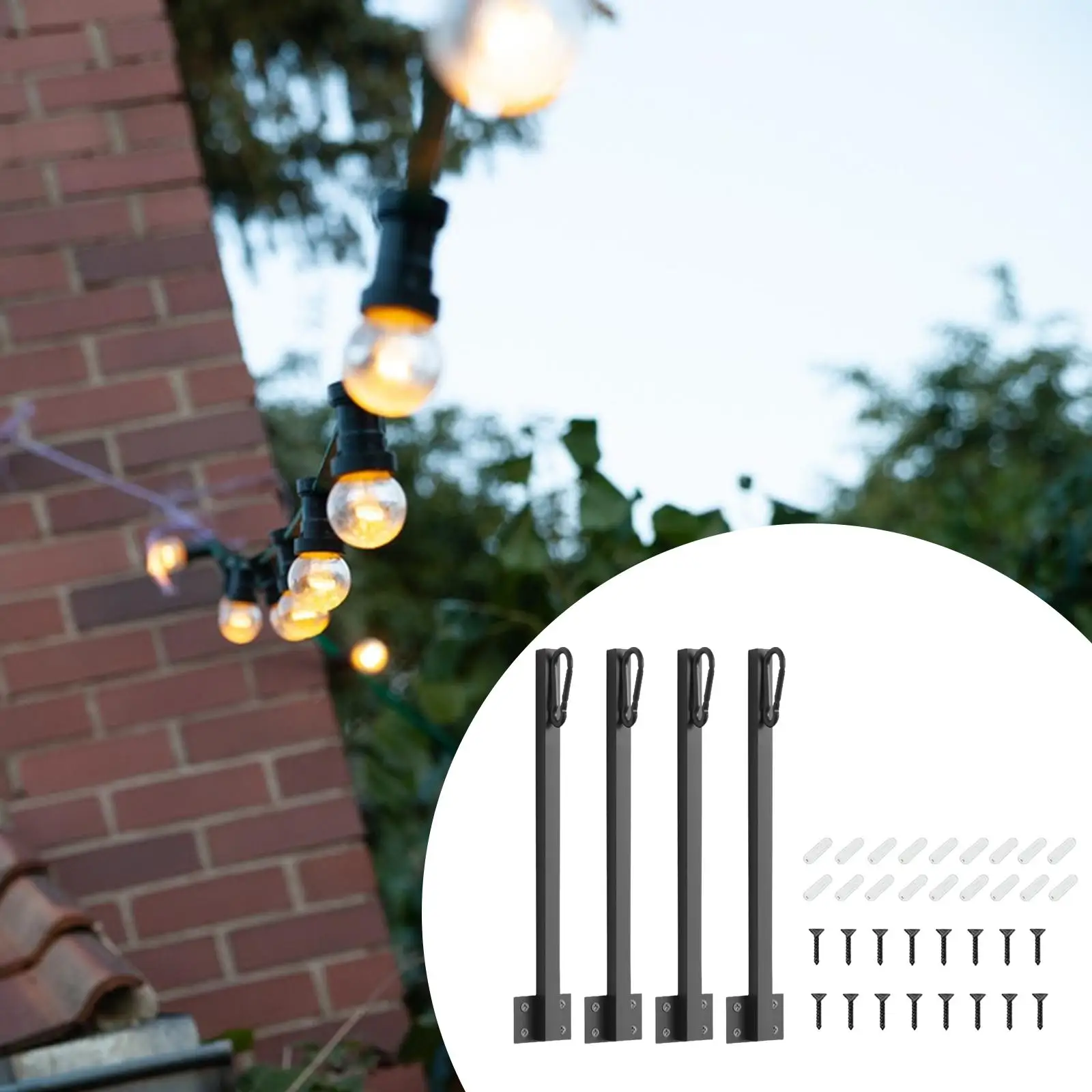 4 Pieces String Light Poles with Hook Hanging Bracket for Patio Deck Fence
