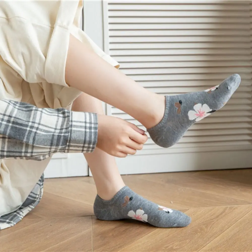 

5Pairs Soft Heart Flower Boat Ankle Socks Hamburger Female Hosiery Love Short Socks Anti-slip Cotton Women's Socks Lady