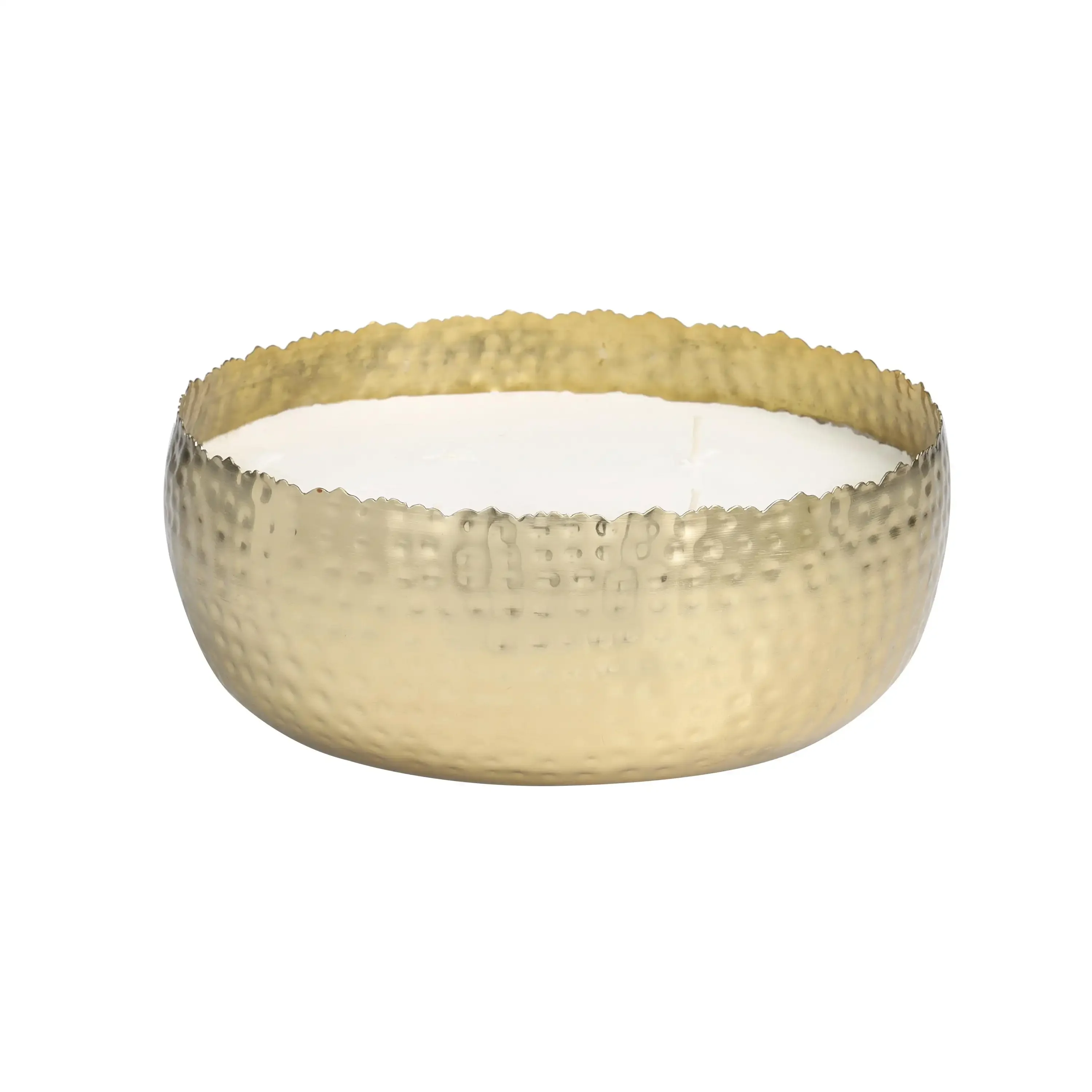 

Tool-Gold Metal English Garden Scented Wide Hammered 90 oz 4 Wick Candle with White Wax
