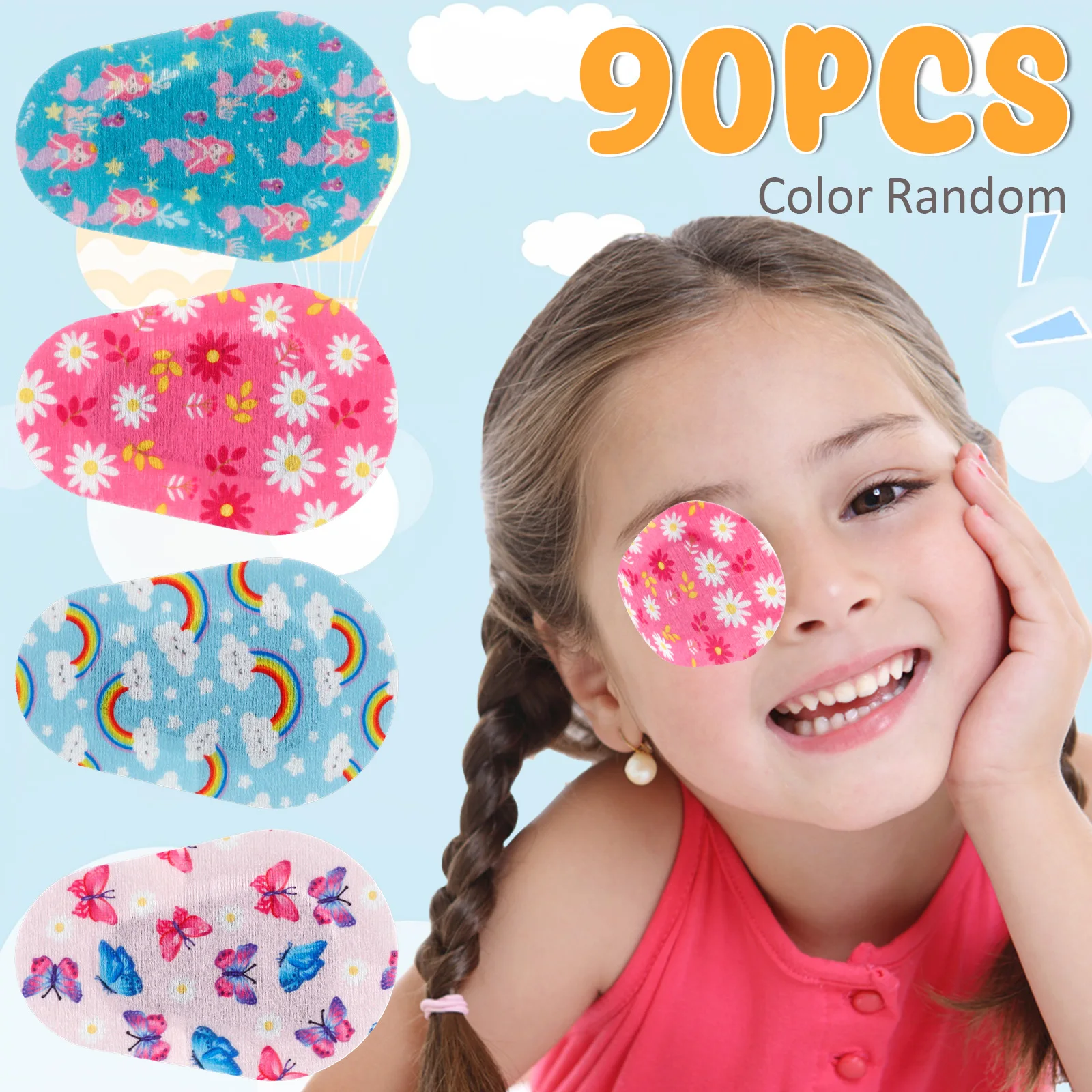 90Pcs Adhesive Eye Patches For Kids Toddler Soft Breathable Light Blocking Eyepatch Cute Cartoon Non-Woven Adhesive Eye Patches