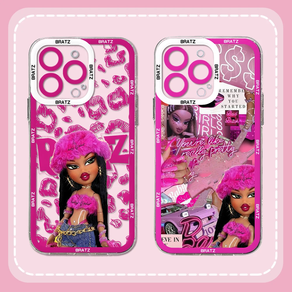 Fashion lovely Doll Bratz custodia per telefono per iPhone 15 14 13 12 11 Mini Pro Max X XR XSMax 6S 6 7 8 Plus SE20 Cover trasparente regalo per