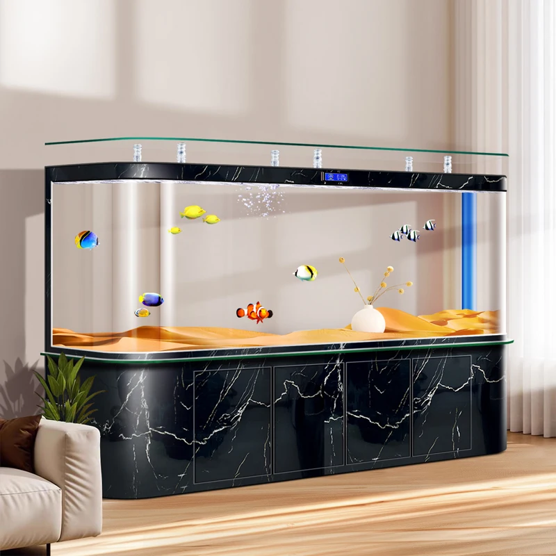 حوض للأسماك لغرفة المعيشة، جدار منزلي منحني، مرشح سفلي من الزجاج المنحني الساخن، خزان سمكة ذهبية بيئي، حوض سمك كبير #5